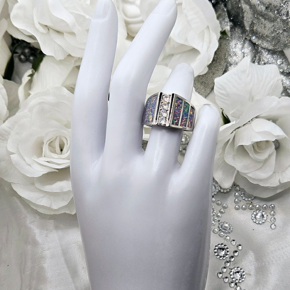 Moissanite & White Lavender Opal Cocktail Ring on 925 Sterling Silver - Picture 5 of 8